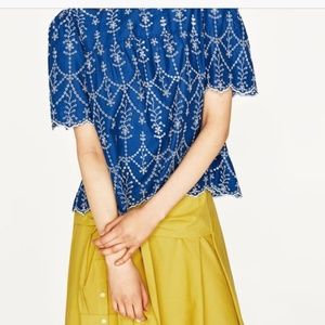 ZARA Blue Embroidered Top
